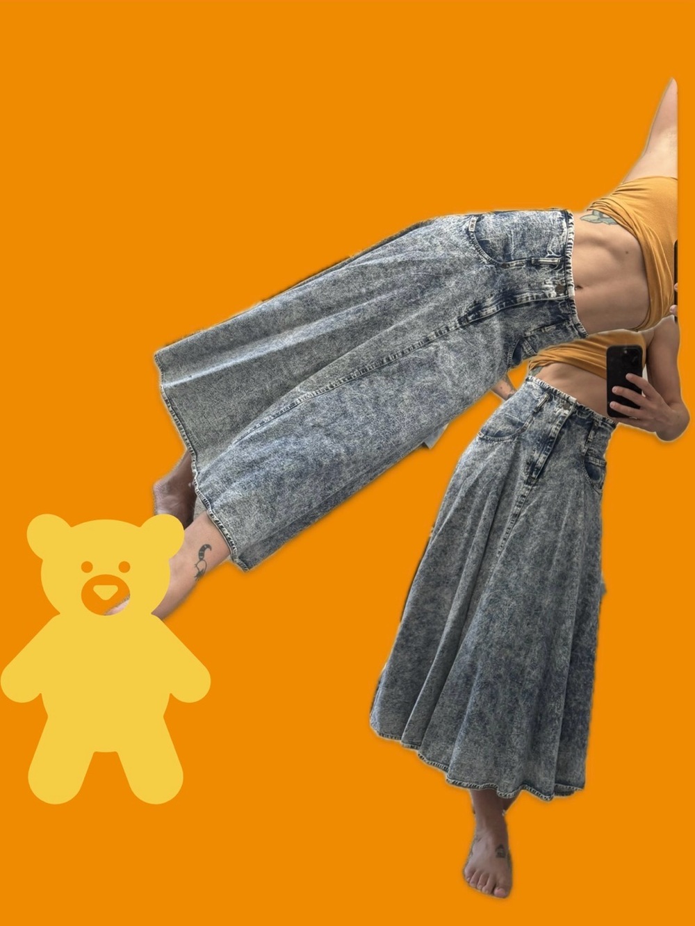 RARE Vintage Cherokee Acid Wash Denim Maxi Skirt - Picture 5 of 8